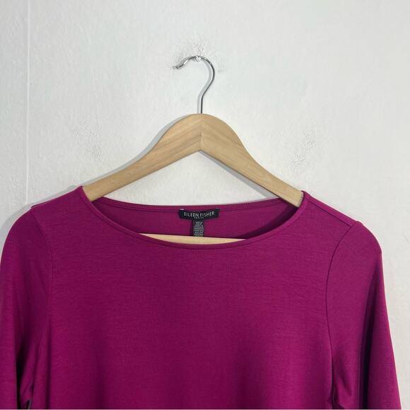 Eileen Fisher Magenta Fine Tencel Elbow Sleeve Ballet Neck Dress Size PS NWT - Picture 5 of 10